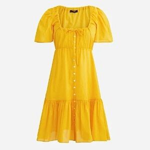 J. Crew Yellow Cotton Voile Tiered Button Front Dress
